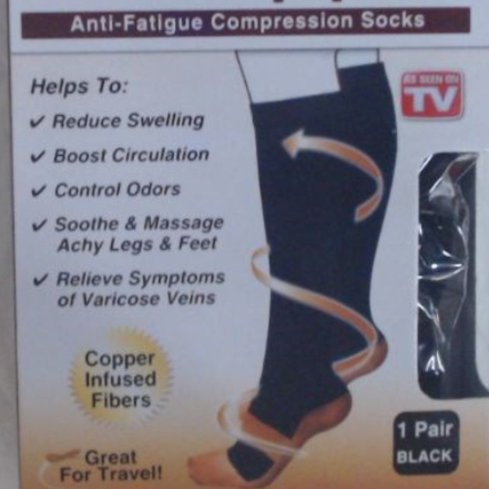 Miracle Copper Anti-Fatigue Pair of Compression Sock Black size L/XL